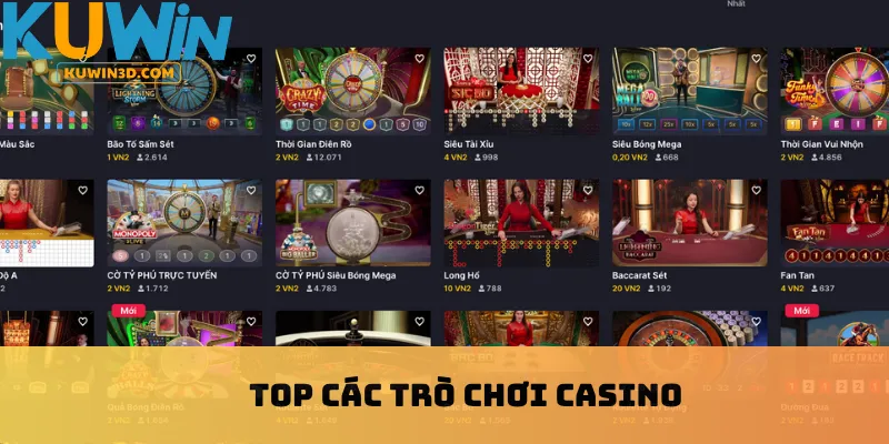 Top các trò chơi casino